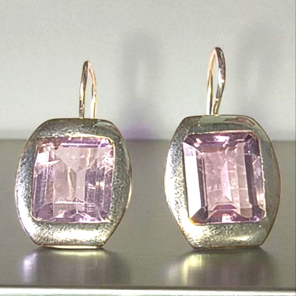 Light Purple Gemstone And Sterling Silver Drop Earrings